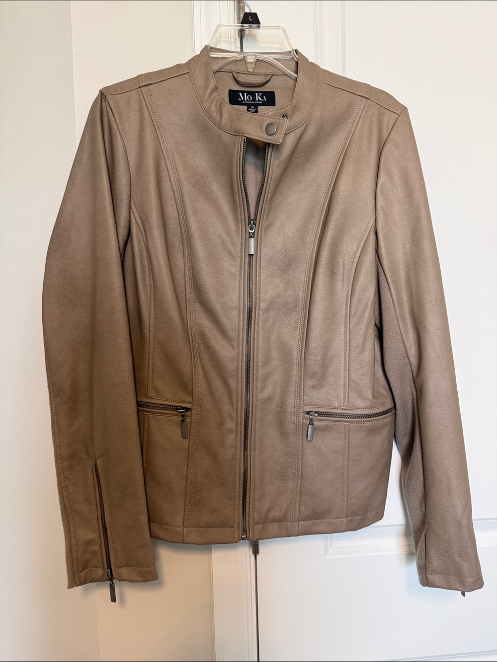 Mo-Ka Santa Fe Apparel Women's Taupe Faux Leather Zip Jacket